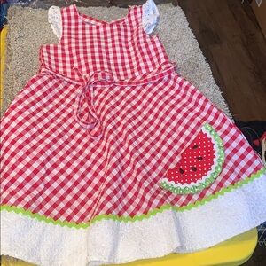 Rare Editions Red Gingham Dress with Watermelon Appliqué